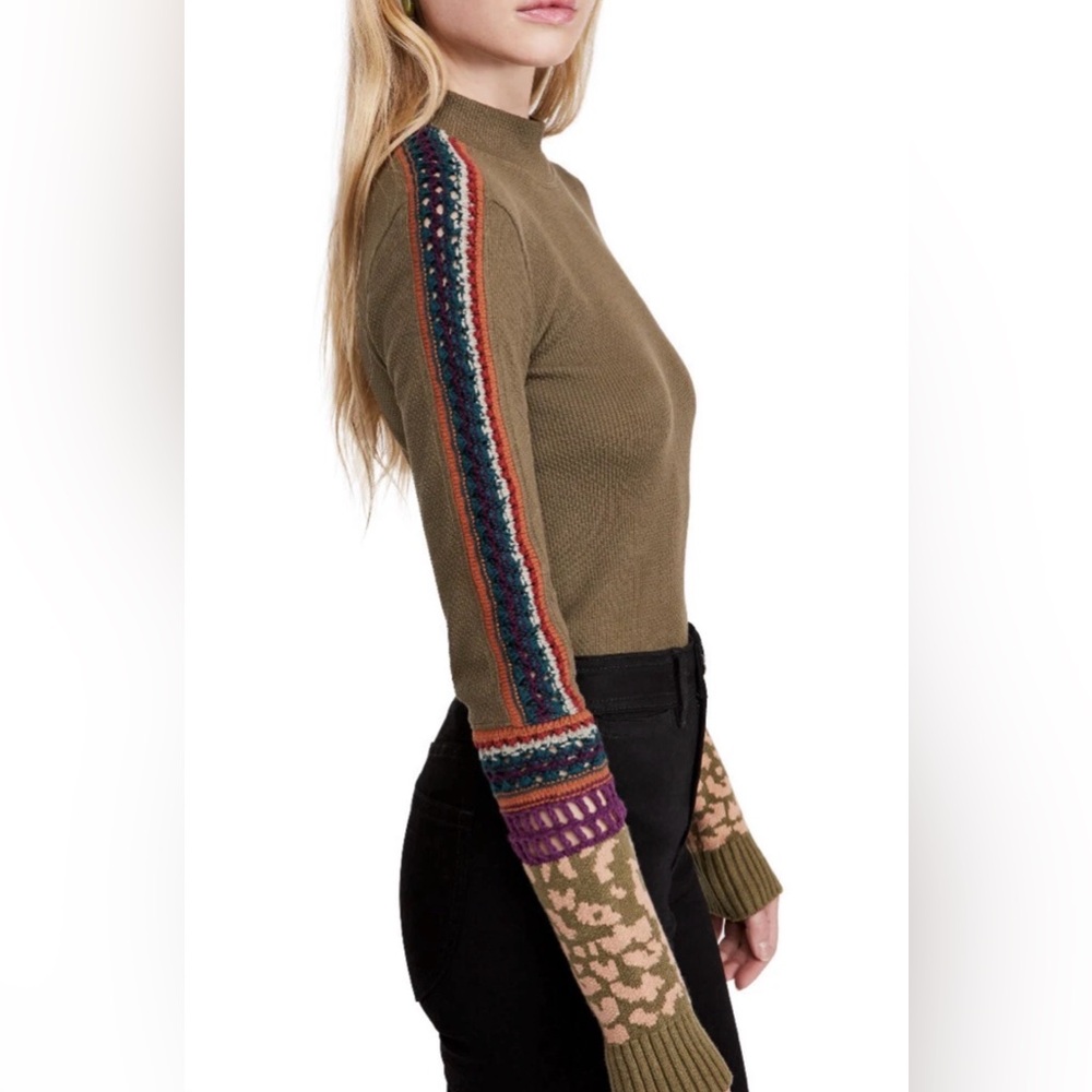 New Free People Army Green Switch It Up Boho Thermal Cuff Top Size XL - Picture 7 of 9